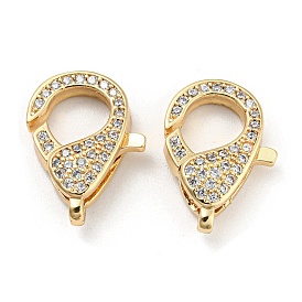Brass Micro Pave Clear Cubic Zirconia Lobster Claw Clasps