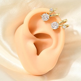 Brass Micro Pave Cubic Zirconia Cuff Earrings, Rack Plating, Round, Long-Lasting Plated, Cadmium Free & Lead Free, Real 18K Gold Plated