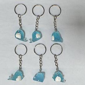 6 porte-clés en résine lumineuse, avec des anneaux de fer, poisson
