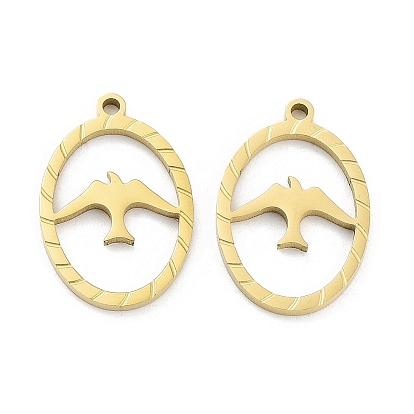 Ионное покрытие (ip) 316l подвески из хирургической нержавеющей стали, без никеля , овал с подвеской в виде птицы