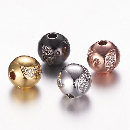 Brass Micro Pave Cubic Zirconia Beads, Round, Clear