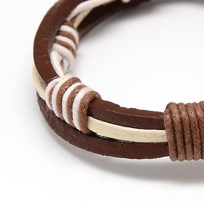 Trendy Unisex Casual Style Waxed Cord and Leather Bracelets, 56mm