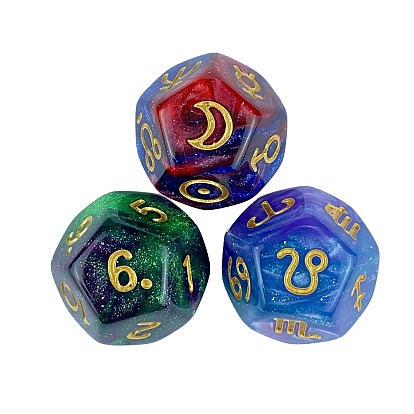 3Pcs Constellation Acrylic Polyhedral Dice Set, for RPG Role Playing Games, Polygon