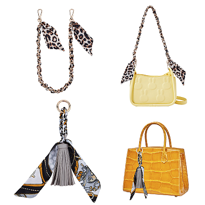 Purse Accessories Sets, including Leopard Print Polyester Silk Bag Straps and PU Leather Tassels Keychain