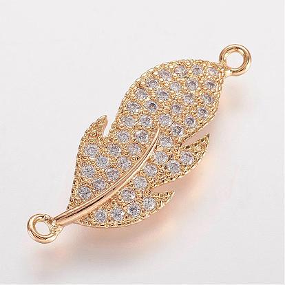 Brass Micro Pave Cubic Zirconia Links, Leaf