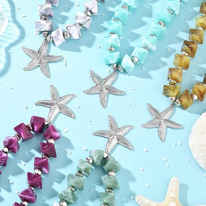 Océano 304 collares con colgante de estrella de mar de acero inoxidable, Collares de cuentas acrílicas con pepitas de imitación de piedras preciosas para mujer, color acero inoxidable