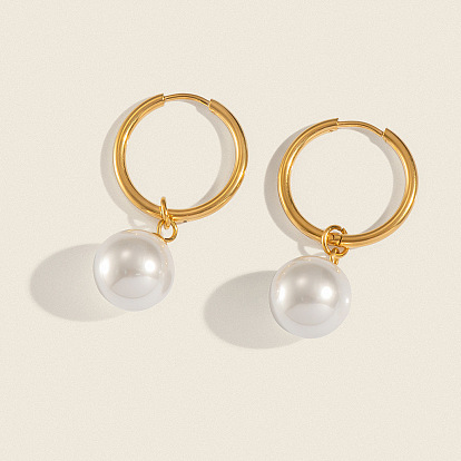 304 круглые серьги-кольца из нержавеющей стали, с имитацией жемчуга