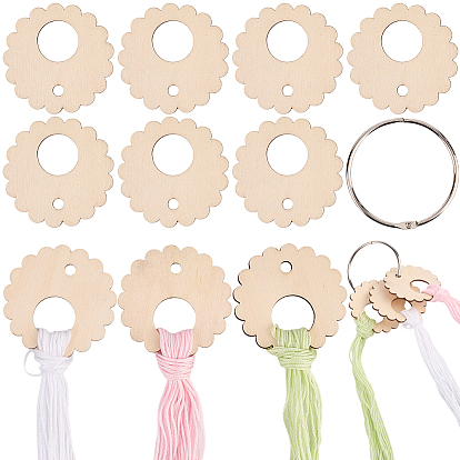 Деревянная катушка для ниток в форме цветка, доска для намотки швейных ниток, для хранения хлопковых ниток для вышивки крестом, с железными связующими кольцами на петлях