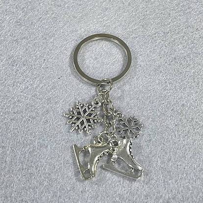 Llaveros de aleación, copo de nieve, con anillos de hierro