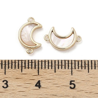 Natural White Shell Connector Charms, Brass Moon Links