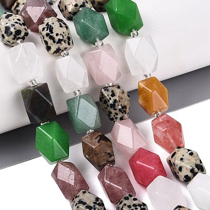 Природные и синтетические шарики Gemstone нити, граненые бусины с алмазной огранкой, ромб, с бисером, смешанные окрашенные и неокрашенные