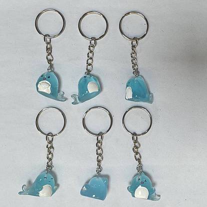6 porte-clés en résine lumineuse, avec des anneaux de fer, poisson