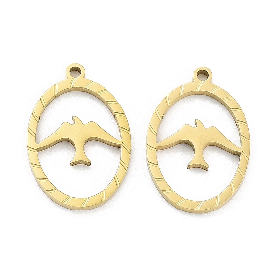 Ионное покрытие (ip) 316l подвески из хирургической нержавеющей стали, без никеля , овал с подвеской в виде птицы