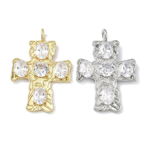 Латунные микропаве прозрачные подвески с фианитом, долговечный, без кадмия и без свинца, стойки покрытие, крест прелести