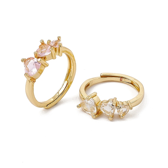 Кольца-манжеты из латуни с кубическим цирконием для женщин, открытое кольцо с долговечным покрытием в форме сердца, без свинца и без кадмия, реальный 18 k позолоченный