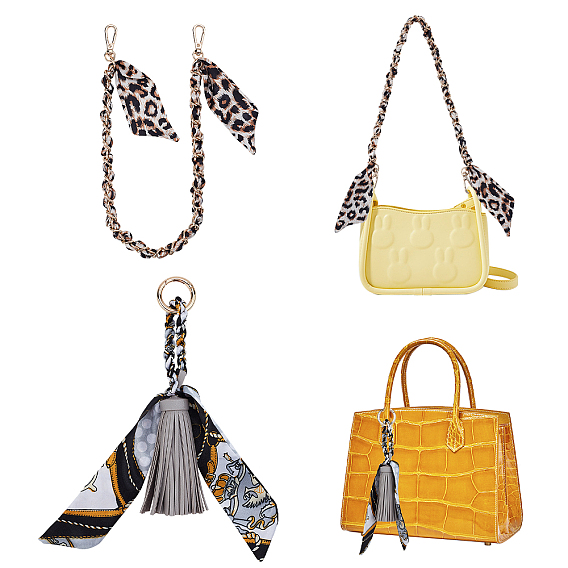 Purse Accessories Sets, including Leopard Print Polyester Silk Bag Straps and PU Leather Tassels Keychain