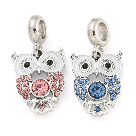 Стойка покрытие сплав эмаль сова европейские подвески с подвесками, подвески с большими отверстиями и стразами, платина, без кадмия, без никеля и без свинца