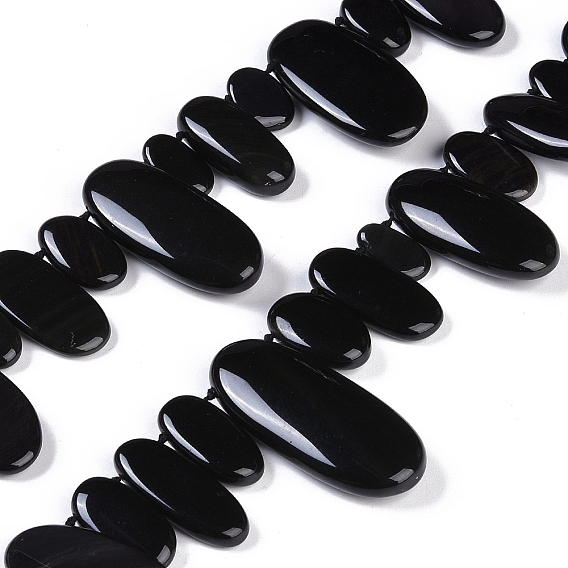 Нити бусин из натуральных черных драгоценных камней, овальные