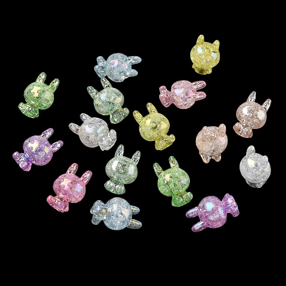 Transparent Crackle Acrylic Beads, Rabbit, AB Color Plated