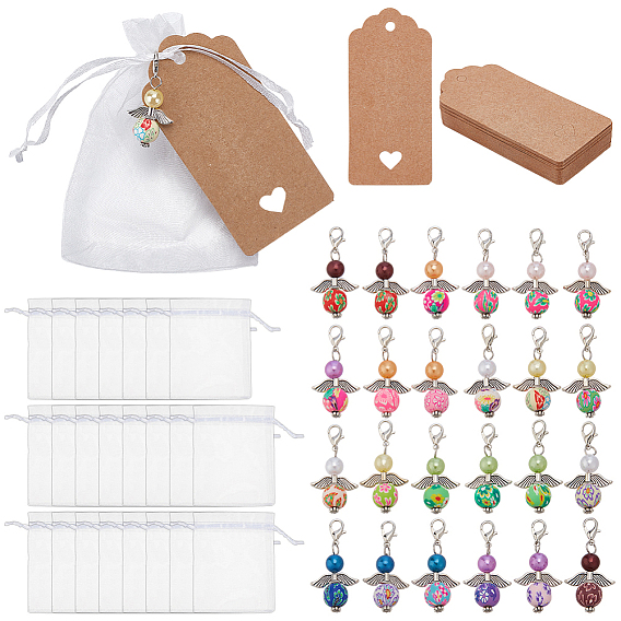 24 шт. подвесные украшения из искусственного жемчуга из АБС-пластика ручной работы из полимерной глины и сплава, с карабинами из сплава, подарочными пакетами из органзы и бумажной карточкой