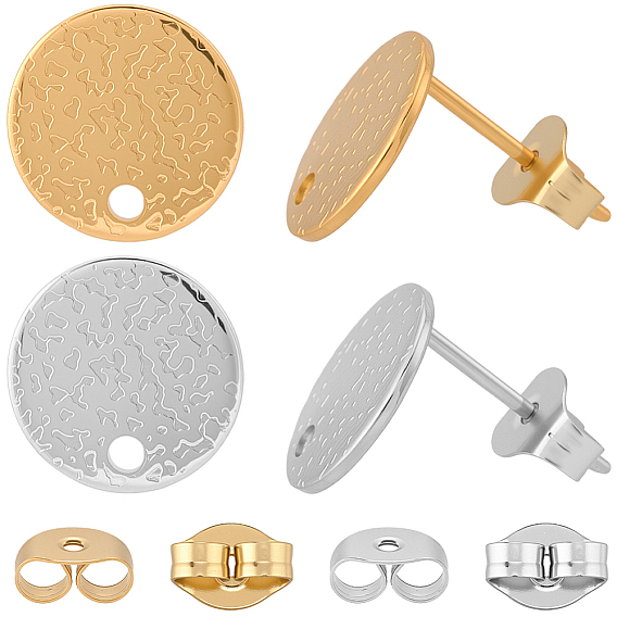 32 шт. 2 цвета 201 плоские круглые серьги-гвоздики из нержавеющей стали, с 304 штифтов из нержавеющей стали