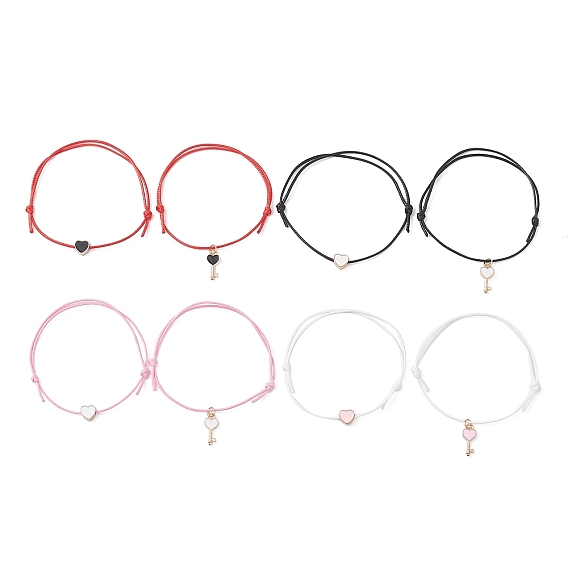 2шт 2 стиль сердце и ключ-скелет сплав эмаль плетеные браслеты из бисера комплект, регулируемые парные браслеты