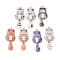 Printed Alloy Enamel Pendants, Cat Shape Charms, Golden