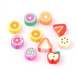 Mixed Fruit Theme Handmade Polymer Clay Beads, 9~13x9~11x4~5mm, Hole: 1~2mm