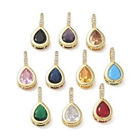 Brass Pave Cubic Zirconia Pendants, Teardrop Charms, Long-Lasting Plated, Rack Plating, Lead Free & Cadmium Free, Real 18K Gold Plated