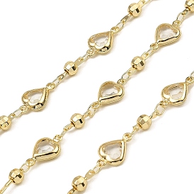 Цепи с сердечком и круглыми латунными звеньями, из прозрачного стекла, долговечный, пайки, с катушкой