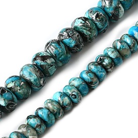 Синтетические серебряные нити бирюзовых бусин, окрашенные, рондель