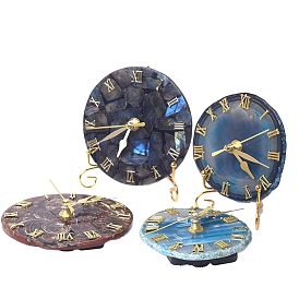 Resin Clock Ornaments, with Agate Slice inside and Metal Holder, for Desk Home Feng Shui decoration