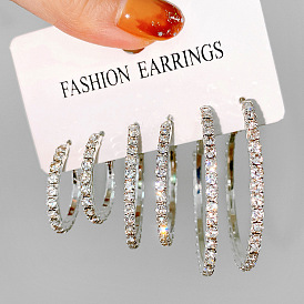 Shiny Creative Simple Inlaid Rhinestone Exaggerated Circle Earrings - Fashionable and High-end