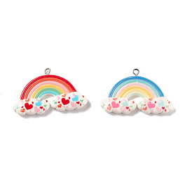 Opaque Resin Pendants, with Platinum Tone Iron Loops, Rainbow with Cloud