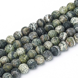  Natural Silver Line Jasper Beads Strands, Frosted, Round