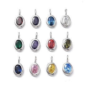 925 Sterling Silver Cubic Zirconia Oval Charms, Birthstone Charms with 925 Stamp, Silver Color Plated