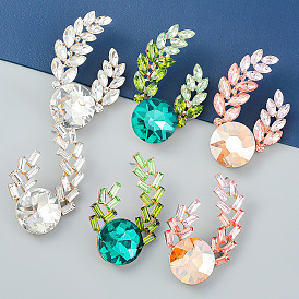 Fashion Colorful Rhinestone Leaf Round Glass Diamond Earrings for Women