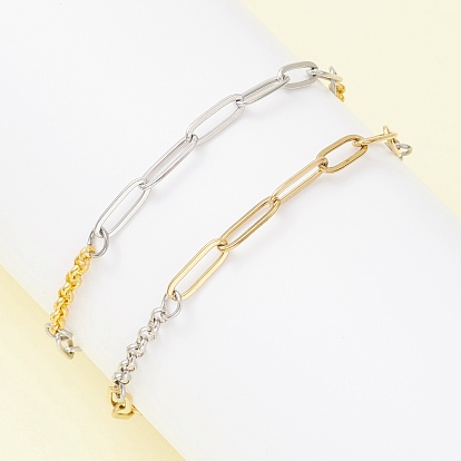2шт. 304 Браслеты из нержавеющей стали со скрепками и цепочками панцирного плетения для женщин
