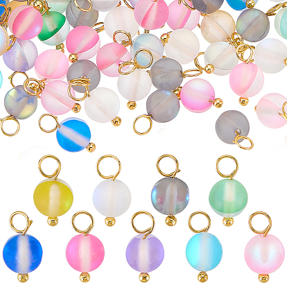 90 шт 9 цвета синтетический лунный камень круглые подвески, с медными петлями, золотые