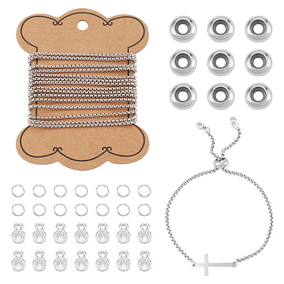 DIY Armbänder machen Kits, einschließlich Anhänger aus Messing mit Zirkonia, Edelstahl-Boxketten, offene Biegeringe und Perlen