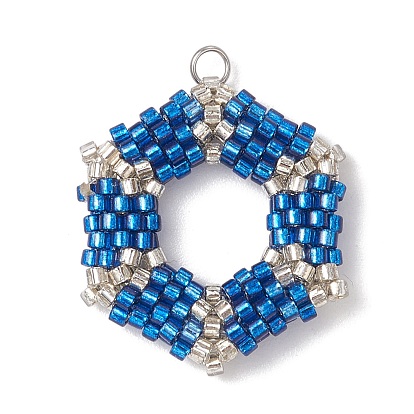 Стеклянные подвески из бисера, с 304 кольцами из нержавеющей стали, шестигранный шарм