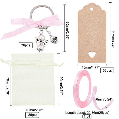 PandaHall Elite DIY Angel Series Keychain Gift Kits, Including Wing Alloy Keychain, Organza Gift Bags, Ribbon and Jewelry Display Tags