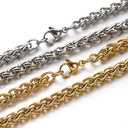 304 Stainless Steel Wheat Chains Bracelets, with Lobster Clasps, 8-1/4 inch (210mm), 5mm