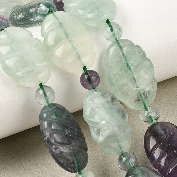 Colliers de perles sculptées en fluorite arc-en-ciel naturelle, Ovale Plat