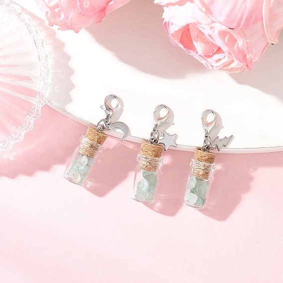 Кулон в виде бутылки с кристаллами натуральных и синтетических драгоценных камней, украшение для стеклянной бутылки с желанием, с подвесками из нержавеющей стали в виде звезд, луны и молний