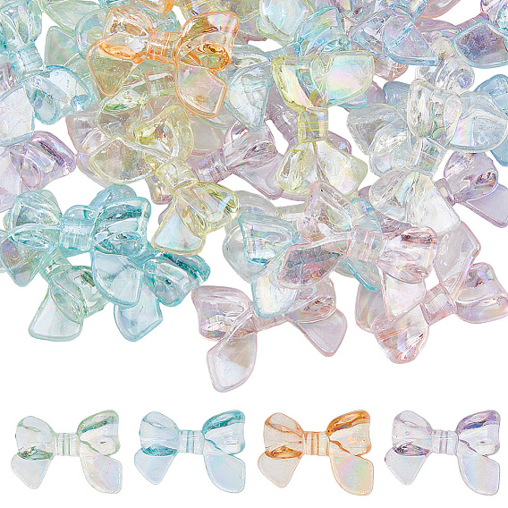 60прозрачные акриловые бусины с УФ-покрытием, радужный, бантом