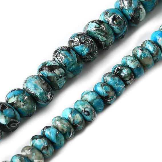 Синтетические серебряные нити бирюзовых бусин, окрашенные, рондель