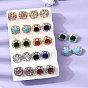 Boucles d'oreilles puces en laiton pavé de zirconiums cubiques et verre, carrée, crémaillère plaquage, plaqué longue durée, sans cadmium et sans plomb