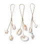 Natural Cultured Freshwater Pearl & Dyed Synthetic Turquoise & Clam Shell Mobile Straps, with Braided Nylon Thread