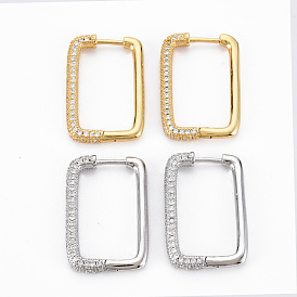 Rectangle Hoop Earrings for Girl Women, Brass Micro Pave Clear Cubic Zirconia Earrings, Nickel Free
